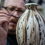 Richard Heeley at work in his pottery in Shropshire Feb 2018